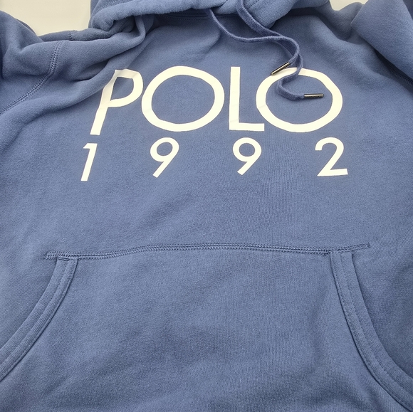 Polo Ralph Lauren 1992 Hoodie Medium Cotton-Blend Logo Fleece Pullover Blue - Picture 9 of 9